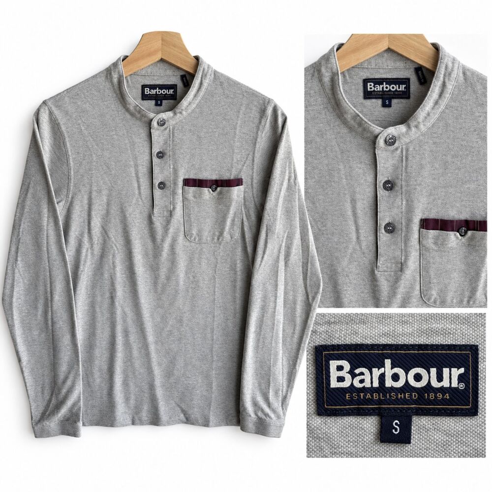 Barbour Gray Shirt Mens Pullover Size Small 1/4 Button Basic Long Sleeve